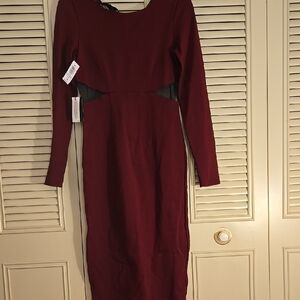 Babaton Rocco Burgundy Long Sleeve Dress - Size 10